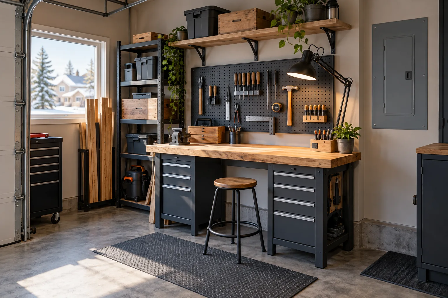 Illustrative garage workspace